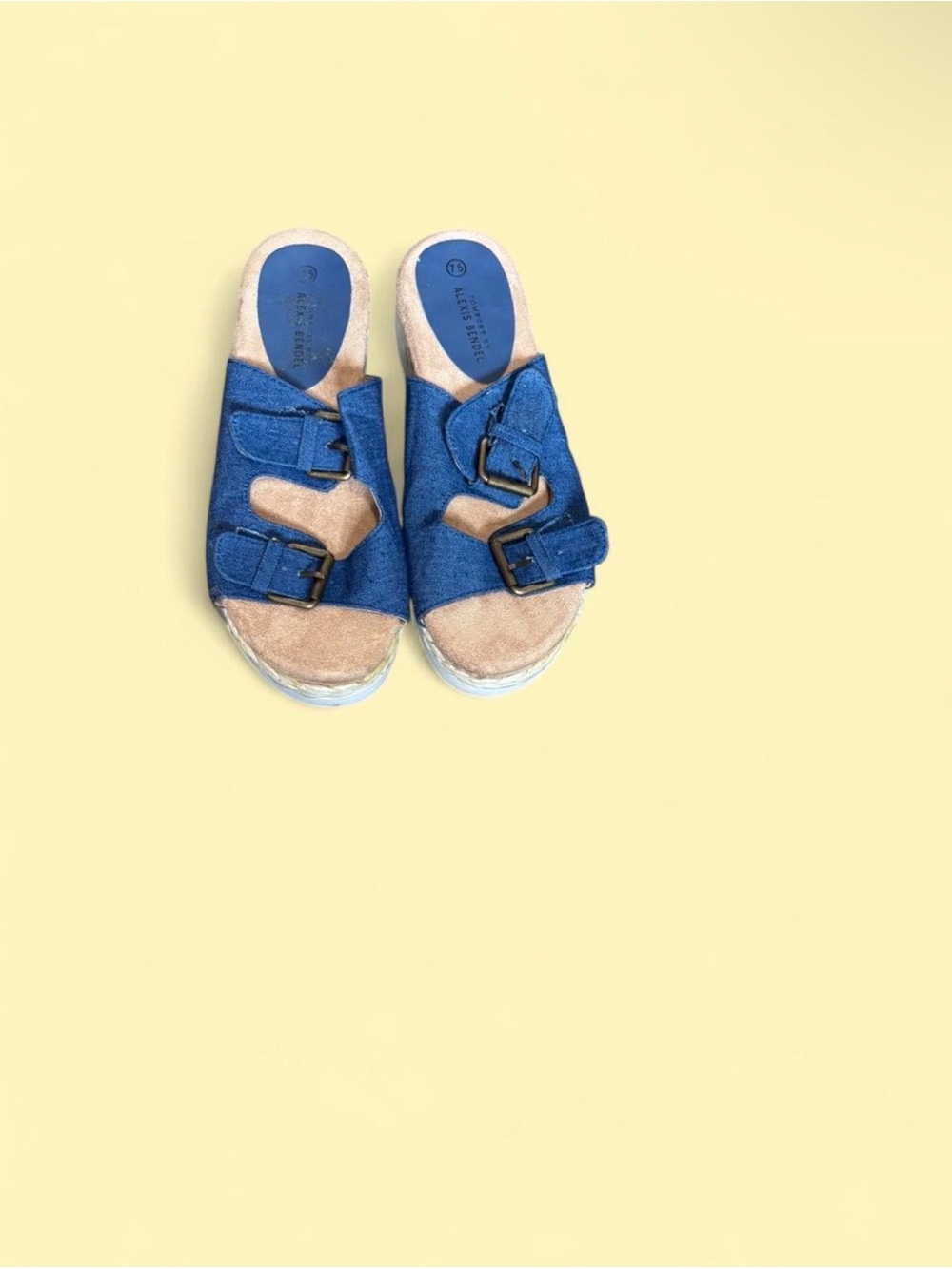 Women’s Double-Buckle Slide Sandals in Denim Blue